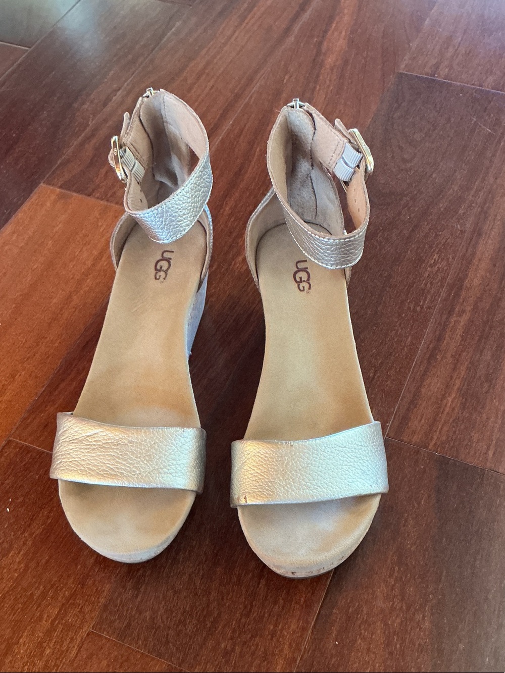 UGG Metallic Gold Ankle-Strap Sandals